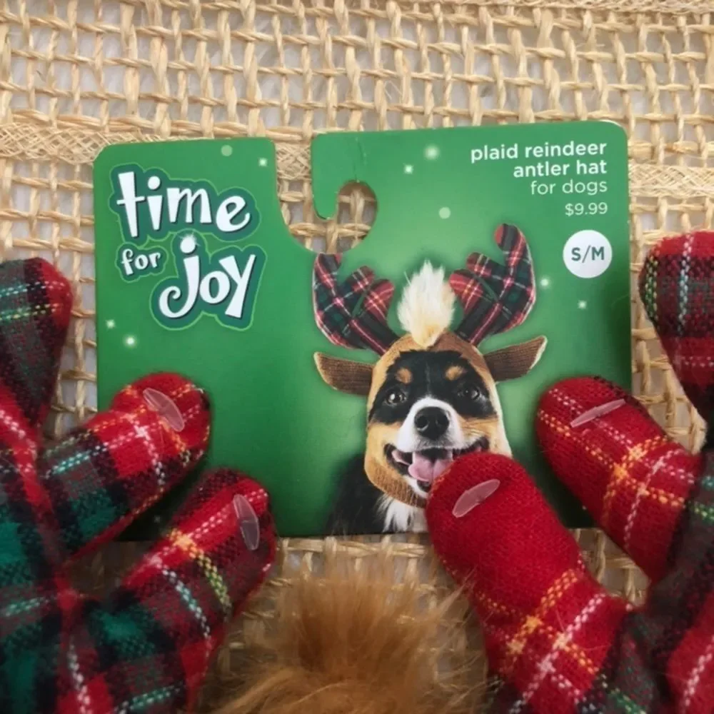 Plaid Reindeer Antler Pet Hat NEW